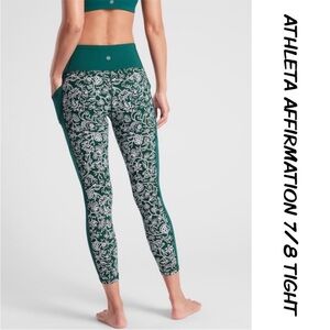 Athleta Green Floral 7/8 Tights Leggings